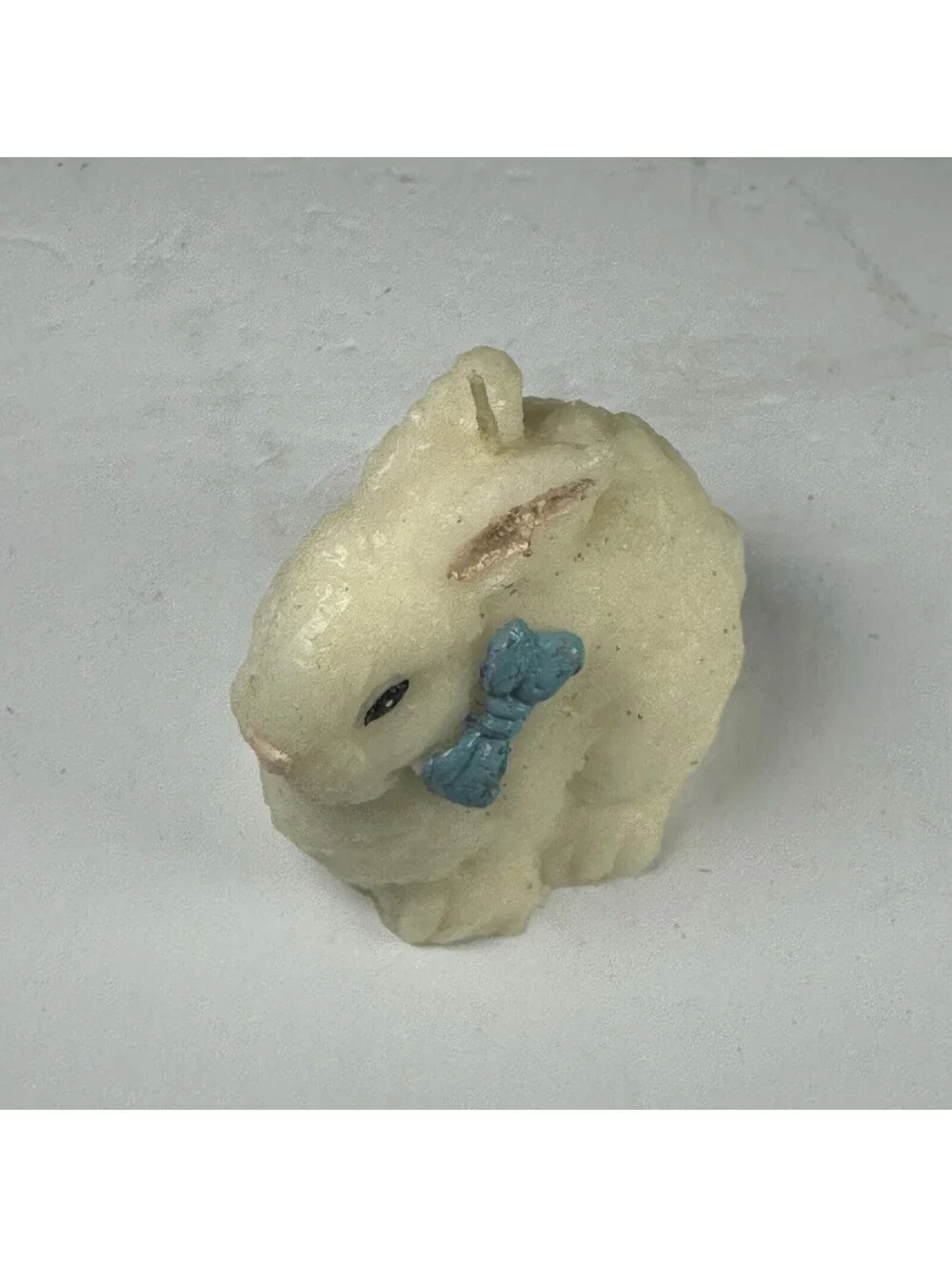 Vintage Style Easter Bunny Rabbit Figural Candle Blue Bow S-12